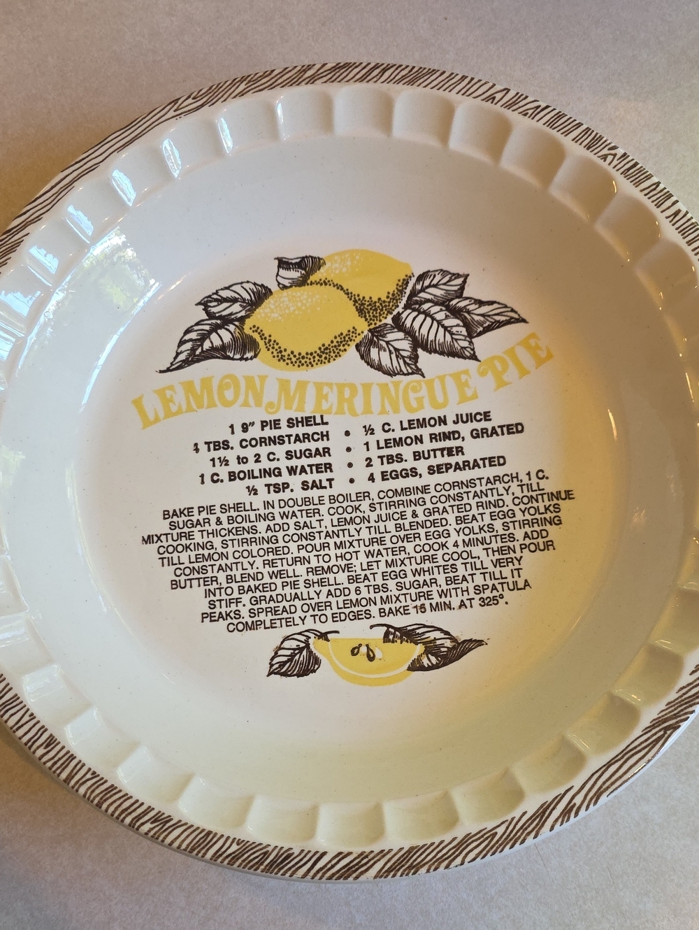 Vintage Lemon Meringue Pie Ceramic Pie Dish